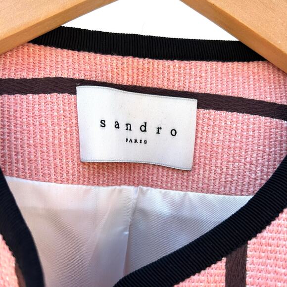 Sandro Paris Boucle Lady Jacket Linen Cotton Pink 38 Size 6 Preppy Chic - Picture 3 of 9